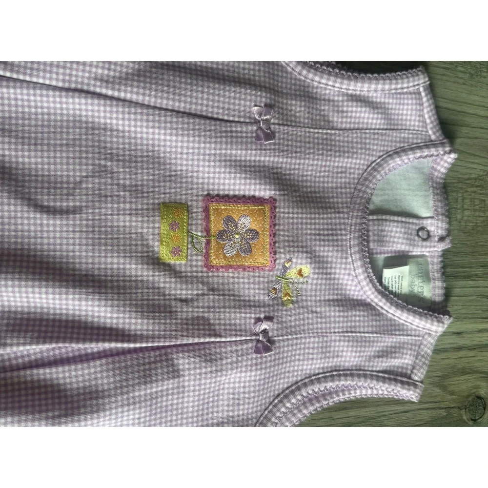 Vintage Carters Starters Baby Girl Purple Gingham Floral Romper 3-6M NWT